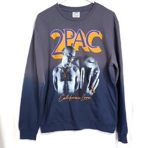 2Pac California Love Navy Grey Ombre Crewneck Graphic Sweatshirt Size Medium